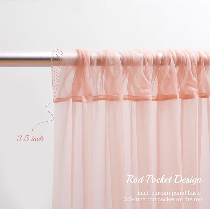 10x8ft Peach Tulle Backdrop Curtain with Lights String for Parites, Sheer Backdrop Curtains for Wedding Baby Shower Birthday Party Photo Shoot Decorations