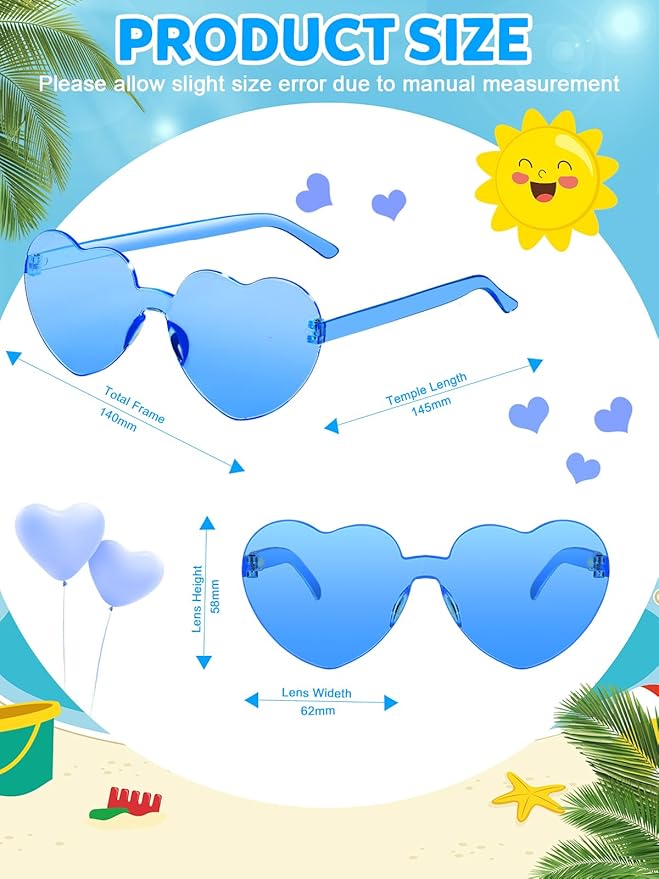 12 Pairs Heart Shaped Sunglasses for Women Colorful Glasses Fun Trendy Transparent Heart Sunglasses Party Favor
