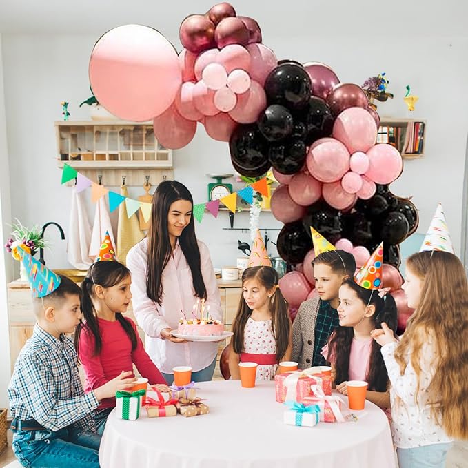 Pink and Black Balloon Arch Kit, Light Pink and Black Balloons Garland with Metallic Rose Gold Balloons, Baby Pink Balloons for Girls Women Birthday Bachelorette Princess Party Decorations