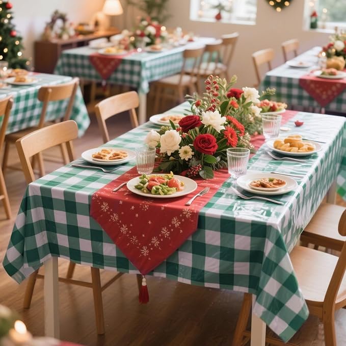 3 Packs Green Plaid Tablecloth 54 x 108 Inch Disposable Checkered Table Cloth Rectangular Waterproof Picnic Table Covers for BBQ Birthday Parties