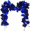 Halloween Garland Decor Indoor Table Decorations Fall Wall Hanging Artificial Black Maple Leaf Vine Decorations for Home (2 Pcs Blue Light, Set with Light)