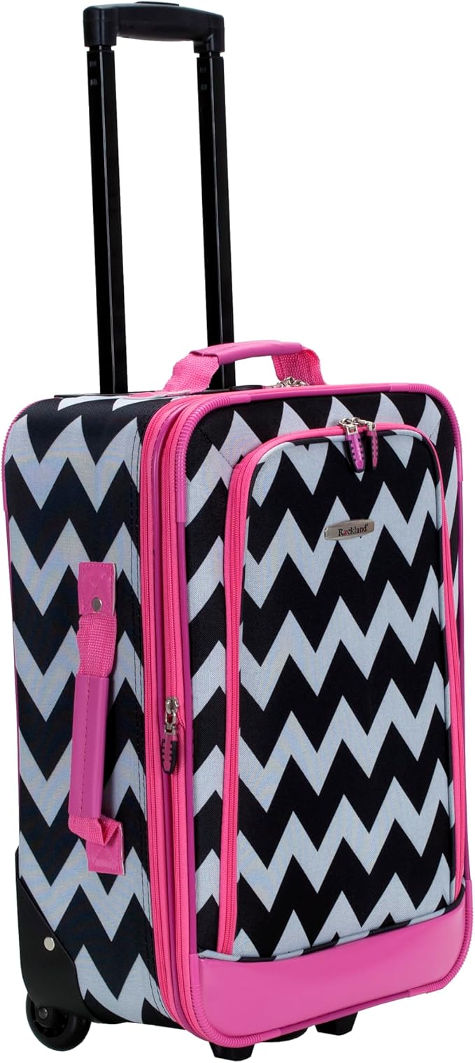 Rockland Fashion Softside 2 Piece Luggage Set, Expandable, (14" Tote/19" Upright), Pink Chevron