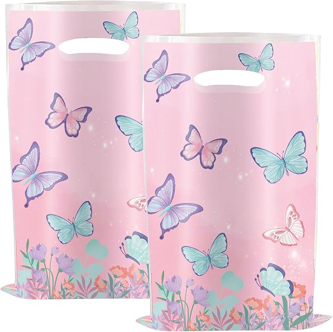 YYaaloa 30pcs Goodie Bags Party Favor Bags Plastic Candy Gift Bags Bulk for Birthday Baby shower Return Gift (Butterfly A 30pcs)