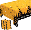 Halloween Tablecloth Halloween Decorations, 3 PCS Disposable Plastic Tablecloth Castle Bats Spider Web Rectangular Table Cover for Halloweens Party Favors Supplies Indoor Tables Decor 108 x 54 Inch