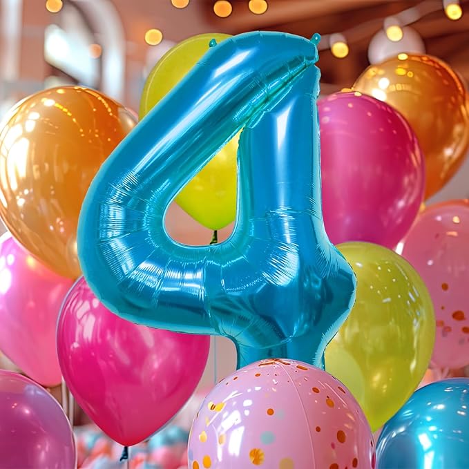 40 Inch Large Blue Number Celebration and Decoration Balloon for Birthday Parties, Graduations, Anniversaries, Weddings, Photo Shoots, Special Events - Helium Foil Mylar (Blue Number 4)