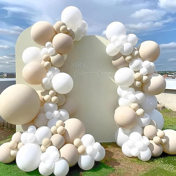 Double Stuffed White Sand Balloons Different Sizes 18In 12In 5In Light Grey Pastel Balloon Garland Kit Off White Balloon Arch For Birthday Baby Shower Bridal Wedding Neutral Boho Theme Party