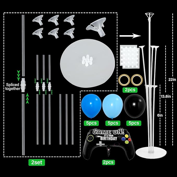 Video Game Birthday Party Balloons Stand Kit 2 Sets with 2 Game Handle Foil Balloons Black Blue Balloon Centerpiece for Tables for Boy Girl Gamer Gaming Night Birthday Baby Shower Party Decoration