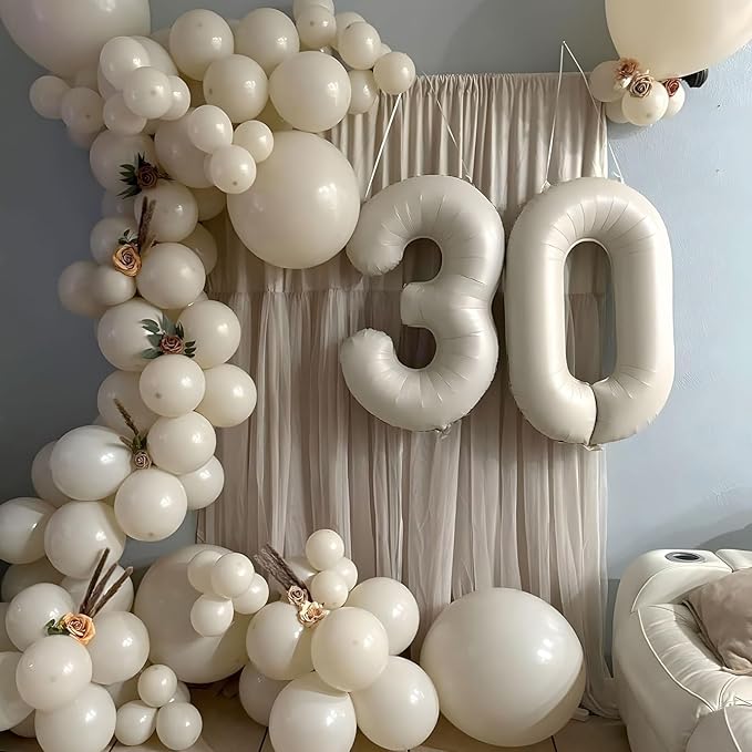 40 Inch Beige Number Balloon 3, Large Cream Number Foil Mylar Balloons for Birthday Party Celebration Decorations Supplies, Digital Balloons for Wedding Anniversary Events Decorations