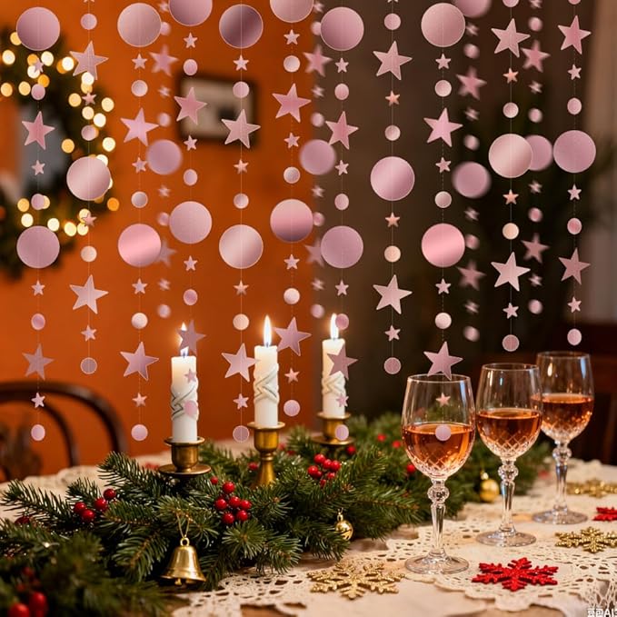 Glitter Star Garlands Decorations, 52 Feet Star Paper Garland Banner, Circle Dot Star Hanging Streamers for Valentine's Day Wedding Anniversary Birthday Ramadan Graduation Party Supplies Decorations