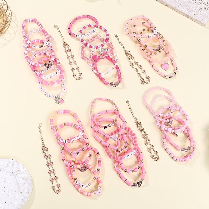 Cooluckday 36 Pcs Holiday Heishi Surfer Bracelets for Women Bulk Easter Mother's Day Christmas St. Patrick's Day Mardi Gras Bracelet Stackable Stretch Friendship Bracelets Set