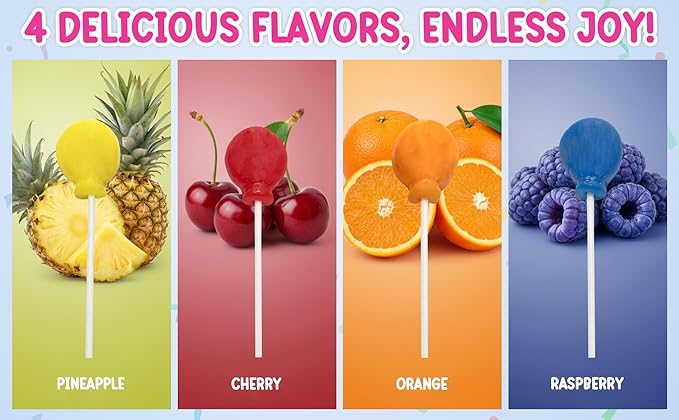 Balloon Lollipops Candy – 24 Individually Wrapped Balloon Shaped Suckers – Birthday Treats – Baby Shower Favors – Colorful Fruit Flavored Lollipops – Kids Party Favor Candy Bulk