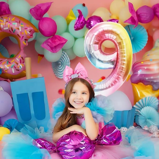 Rainbow Number Balloons Birthday Balloons - Giant Number 9 Balloon 40 inch, Numbers Balloon Birthday Decorations, Rainbow Party Supplies for Baby Shower