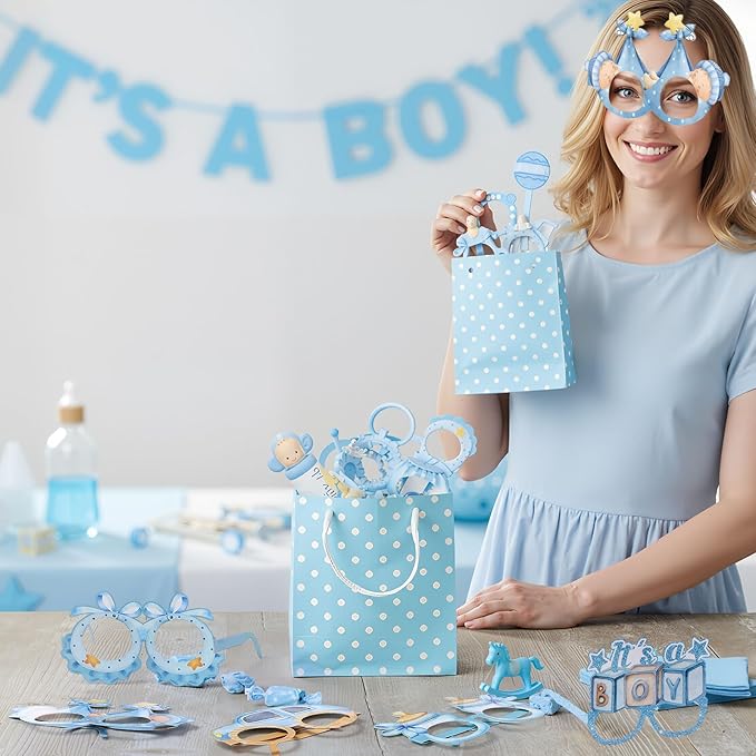 Pajean 32 Pcs Boy Baby Shower Party Decorations It's A Boy Baby Shower Themed Paper Eyeglasses Photo Booth Props Paper Glasses Frame for Gender Reveal Baptism Blue Birthday Party Decor Favors Supplies