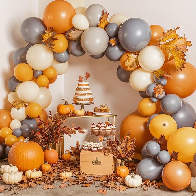 Fall Balloon Arch Kit,White Gold Burnt Orange Blue Balloon for First Fall Autumn Fall Baby Shower Mid-Autumn Festival Birthday Wedding Gradution Thanksgiving Party Decorations