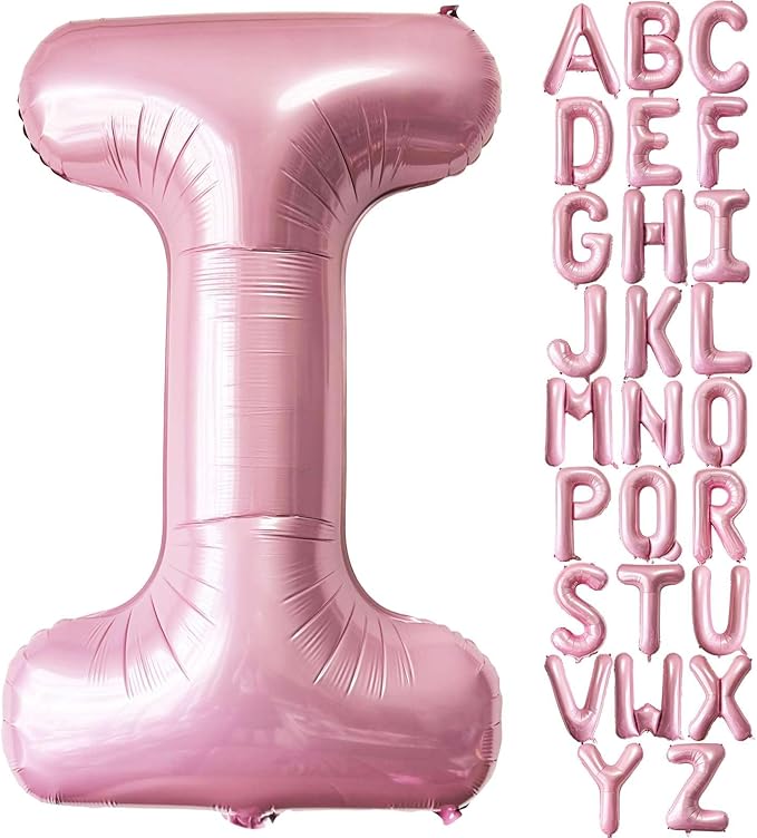Lovoir 40 Inch Pastel Pink Letter I Balloons, 1 Count, Unisex Adults, Boys, Girls, Alphabet, Letter, Self Sealing, Thickened Grade A Quality Foil Material, Perfect for Birthday Celebration