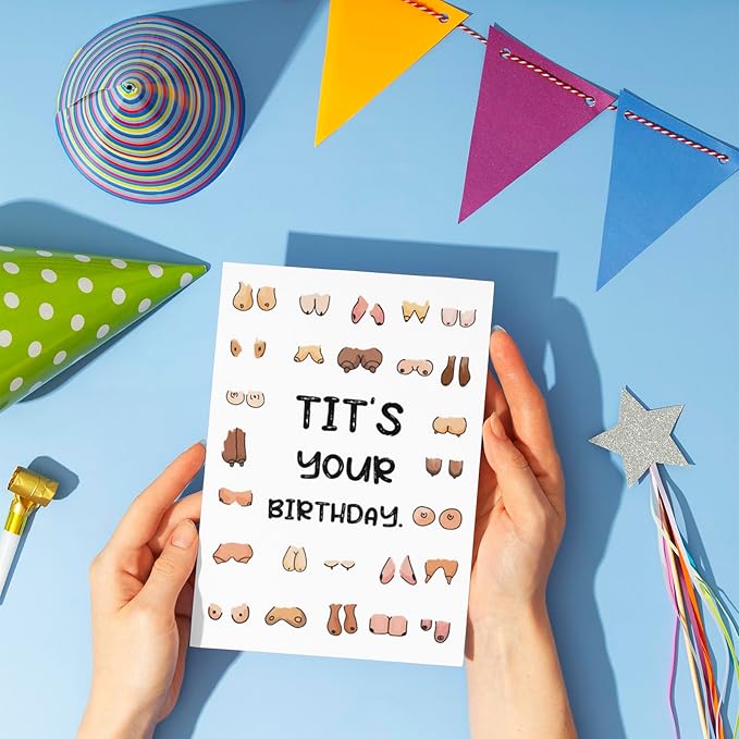 PIUST Funny Birthday Card for Him Her, Tit's Your Birthday Card for Women Men, Cheeky Boob Card for Husband Boyfriend Wife Girlfriend (17)