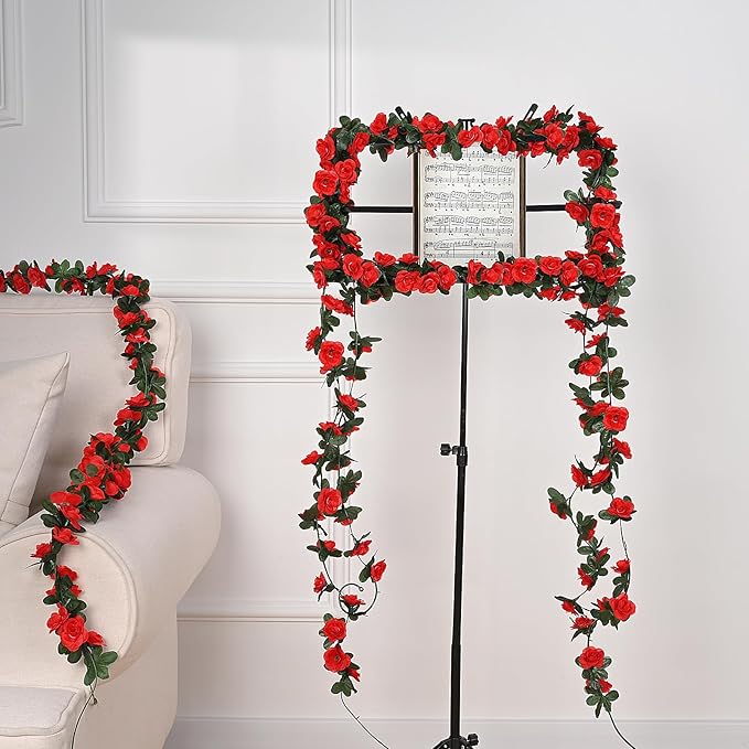 MARTINE MALL Flower Garland Vines, 12 Strands 99Ft for Bedroom, Rose Decoration, Floral Garland for Room Table Christmas Birthday Wedding Party Garden Wall Decor