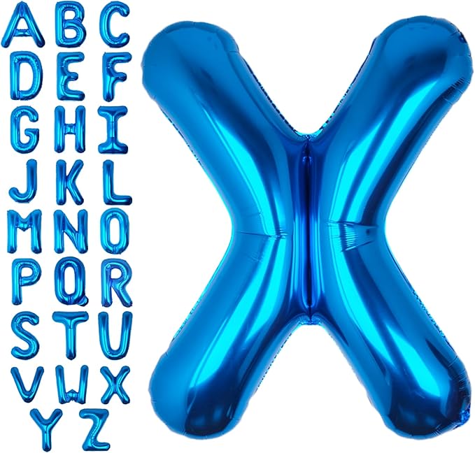 40Inch Blue Letter X Balloon Foil Helium Letter Balloons A-Z Giant Large Mylar Big Party Balloon for Birthday Party Decorations