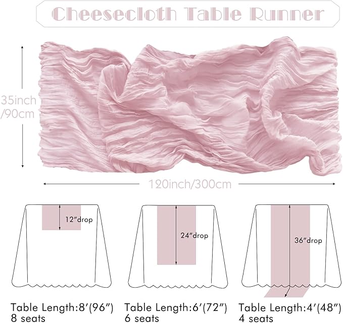 IVAPUPU 4 Pcs Cheesecloth Table Runner - 10ft Pink Easter Spring Boho Gauze Cheese Cloth Table Runners for Baby Shower Decoration Wedding Party Summer Garden Farmhouse Decor