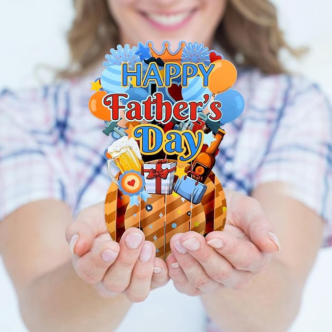 FaCraft Happy Fathers Day Pop Up Card - 3D Happy Fathers Day Pop Up Flower Bouquet Gift Card with Envelope, for Dad Husband Papa Grandpa from Son Daughter Wife