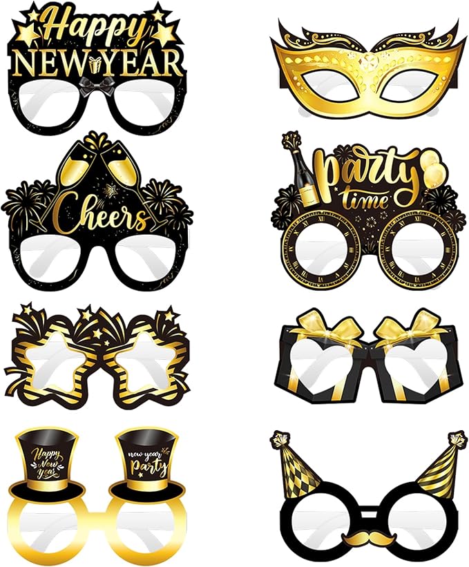 FRIDAY NIGHT Happy New Year Paper Glasses 24 PCS New Years Eve Party Supplies 2026 Funny Eyeglasses Eyewear Happy New Years Decorations