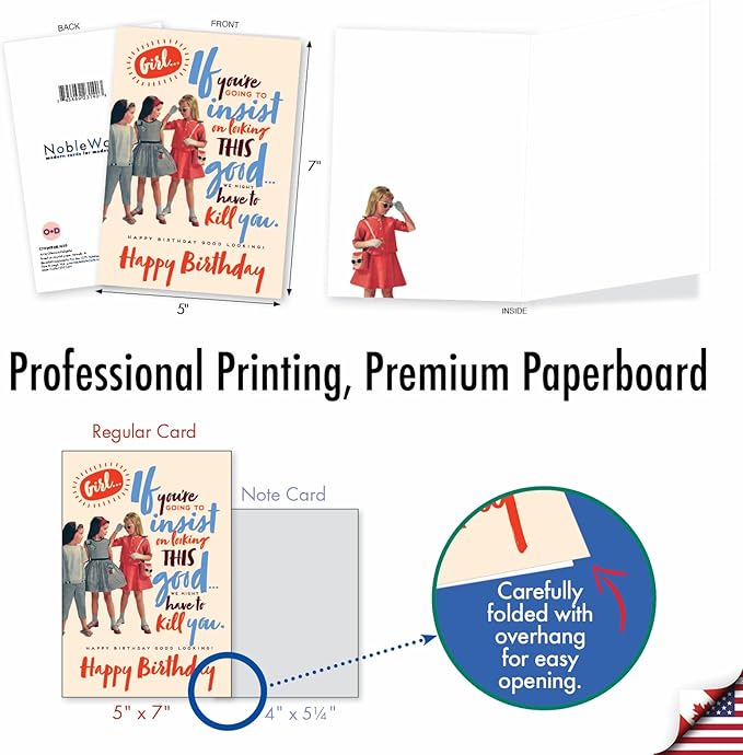 NobleWorks - 1 Funny Birthday Greeting Card - Sassy Bday Card for Women, Stationery Humor - Good Looking C7024BDB