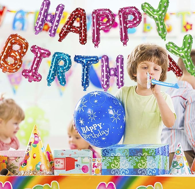 KALOR Multicolor Happy Birthday Balloons Banner, 16 Inch Mylar Foil Letters Balloon Sign for Birthday Party Decorations Photo Booth Backdrop