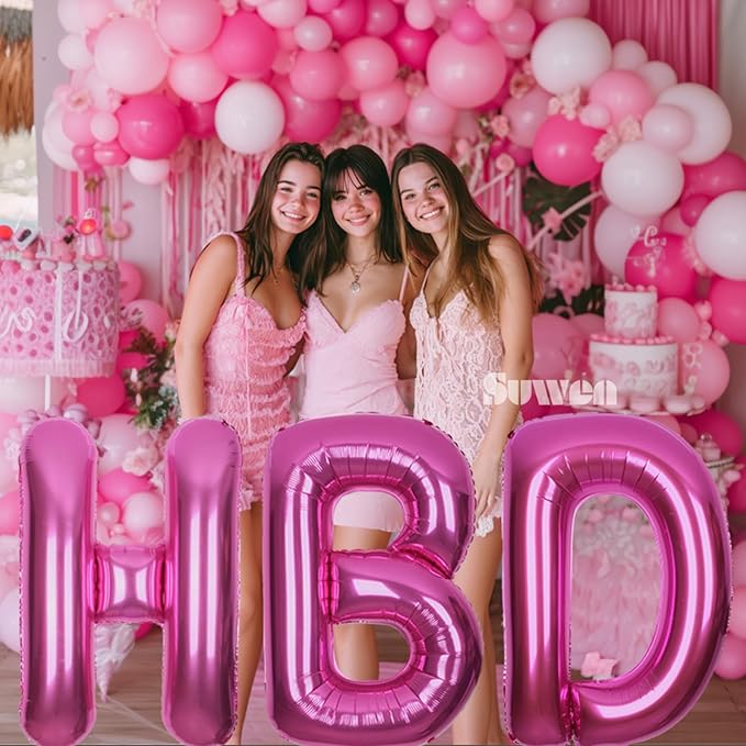 SUWEN 40 Inch Hot Pink Large I Letter Balloons Big Foil Helium Letter Balloons A-Z Jumbo Mylar Happy Birthday Party Decorations for Woman Anniversary Party Supplies