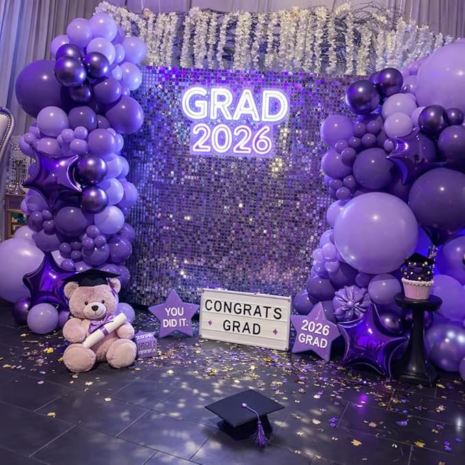 Purple Mixed Balloons, 60 PCS 12inch Lavender Balloons Metallic Purple Confetti Latex Balloon for Girls Women Birthday Baby Shower Bridal Shower Wedding Party Decorations