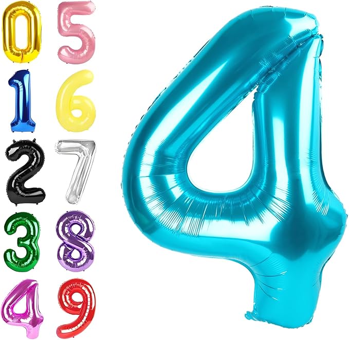4 Balloon Number Large, 40 Inch Foil 4 Balloons for Birthday Party Decoration, Light Blue Number 4 Ballon for 4, 14, 24, 40 Celebration, Birthday, Christmas, Anniversary Decor