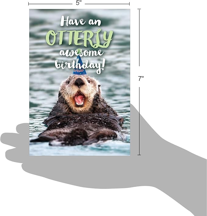 NobleWorks - 1 Happy Birthday Card with Funny Animals - Wildlife and Pet Humor, Fun Birthday Celebration Notecard - Otterly Awesome B C6574BBDG