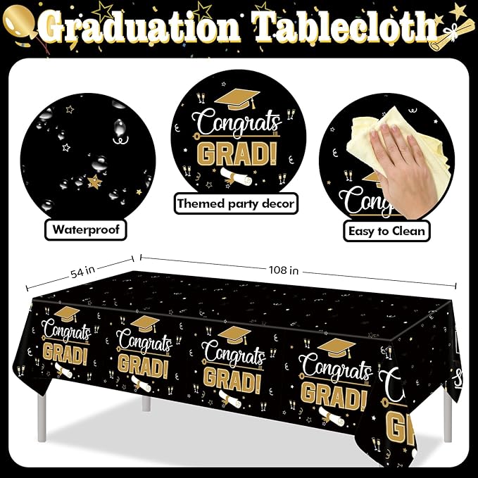 Graduation Decorations 2026, Class of 2026 Backdrop, Banner, 2026 Foil Balloons, Tablecloth, Hanging Swirls, Honeycomb Centerpieces, Party Supplies Decorations Set for College (Black ang GOLD)
