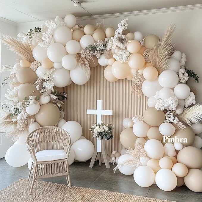 White Balloon Arch Double Stuffed White Sand Cream Beige Balloon Garland Kit Blush Nude Balloons for Neutral Baby Shower Gender Reveal Bridal Birthday Wedding Engagement Party Decorations