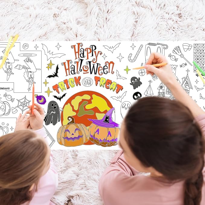 Halloween Giant Coloring Poster/Tablecloth Crafts for Kids, 30 x 72 Inches Jumbo Paper Coloring Banner Gifts for Kids Versatile Paper Table Cover, Halloween Party Decorations