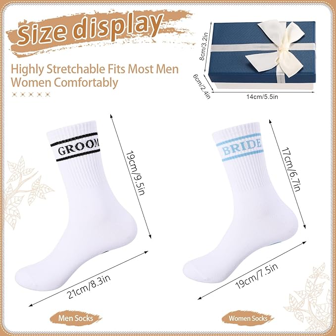 Bride Socks for Wedding Day 2 Pairs - Bridal Groom Socks Bride to Be Something Blue Cotton Ankle Sock with Gift Box