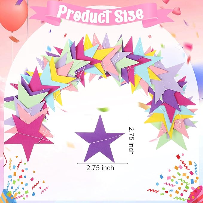 Spakon 65 Feet Glitter Star Paper Garland Banner Hanging Decoration Star Streamers Double Side 2026 Graduation Decorations for Wedding Birthday Festival New Year Party Decoration (Pastel)