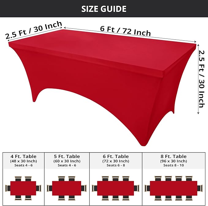 Utopia Kitchen Spandex Tablecloth 2 Pack [6FT, Red] Tight, Fitted, Washable and Wrinkle Resistant Stretch Table Cloth Rectangle Cover for Trade Show, Weddings & Parties [72Lx30Wx30H Inch]