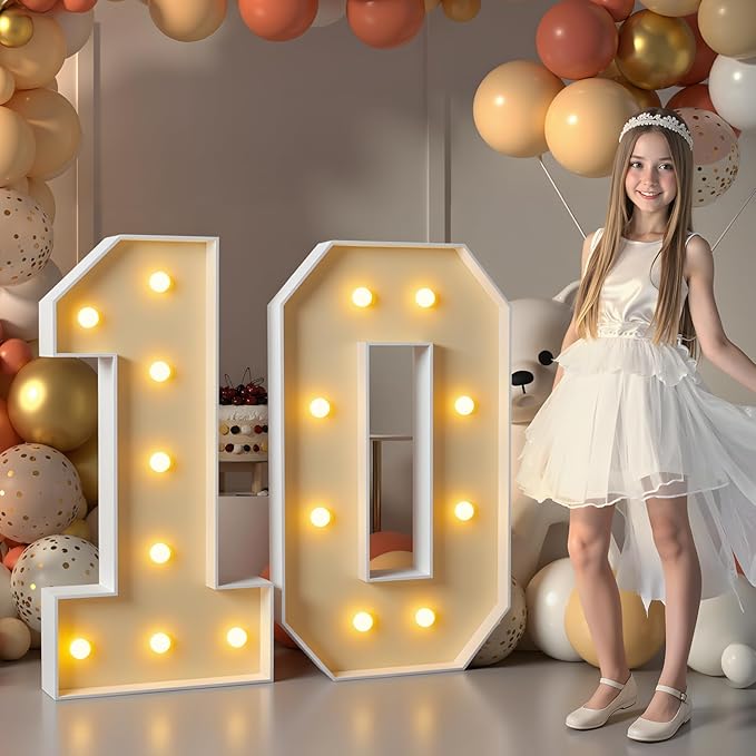 Imprsv 3FT Light Up Numbers, Marquee 10th Birthday Decorations for Girls Boys, Large Light Up 10th Birthday Women Foam Board Anniversary Party Decorations Arch Kit (DIY)