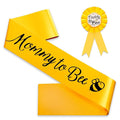 Yellow Mommy to Bee Baby Shower Decorations - Beautiful Gold Mom to Be Sash Baby Shower with Dad to Be Pin for Gender Reveal - Cute, Easy to Wear Mom Sash with Elegant Bee Design for Boys & Girls