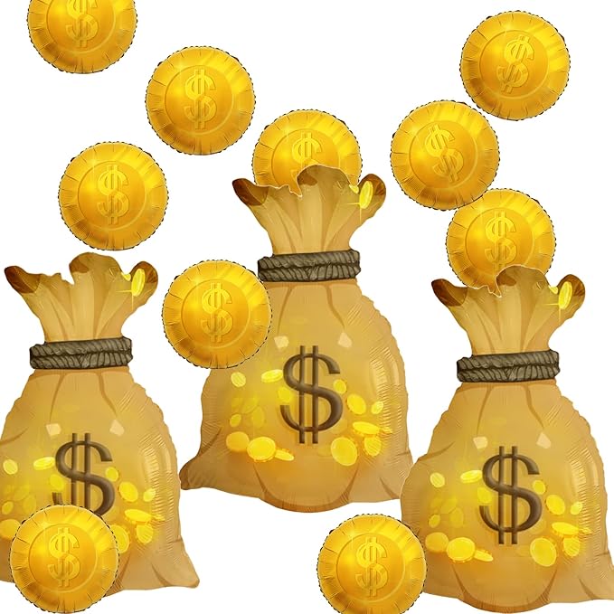 Wallet Balloons Gold Coin Balloons Ideal Decor for Gold Rush Themed Parties/New Year/Christmas/Halloween//Birthday /Wedding/Anniversaries/retro parties/college entrance/graduation parties13pcs