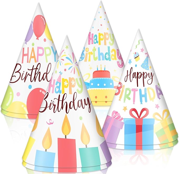 32Pcs Colorful Party Hats for Kids Happy Birthday Cone Paper Hats Classroom Celebration Supplies Favors