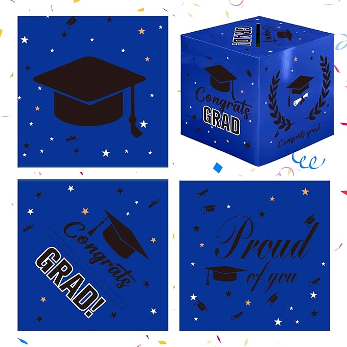 Graduation Card Box, 2026 Graduation Party Decorations, Card Boxes for Graduation 2026, Graduation Box Holder, Grad Box for Gift and Cards, Card Box for Graduation Party Supplies Party Favors, Blue