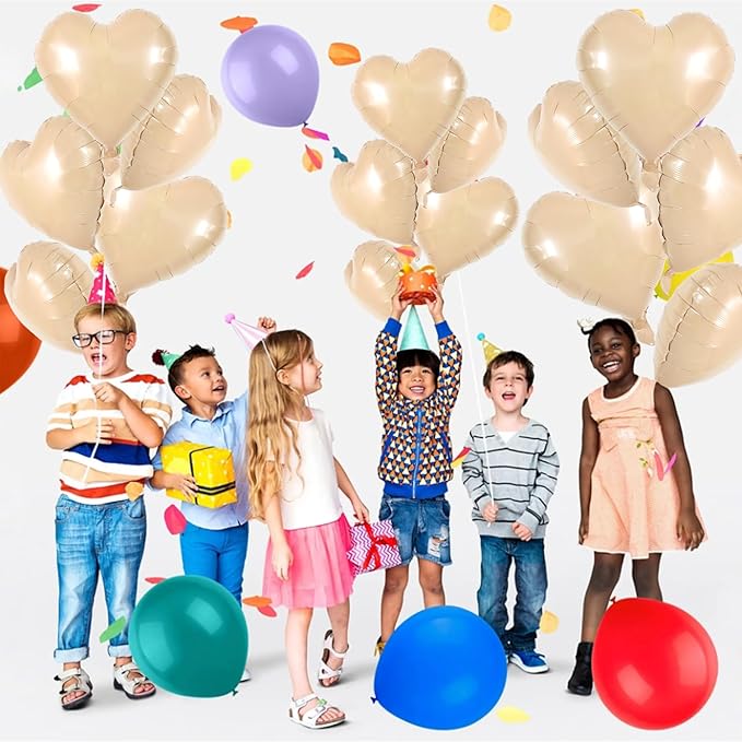 TONIFUL 30Pcs 18 Inch Light Brown Heart Balloons Heart Shape Foil Mylar Balloons Decoration for Birthday Valentine's Day Wedding Bridal Shower Anniversary Engagement Party Supplies