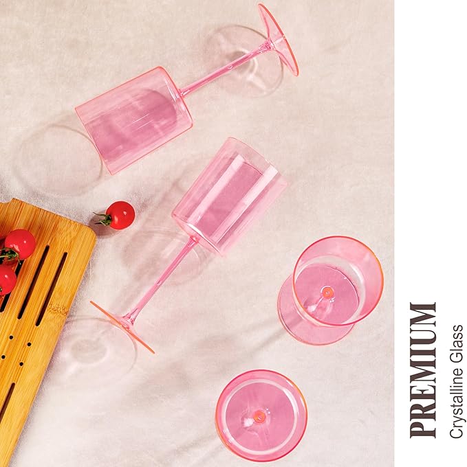 Ciaell 12 Pack Pink Plastic Wine Glasses - 14Oz Plastic Wine Glasses with Stem - Disposable Stemmed Wine Glass for Parties & Weddings & Outdoor & Easter