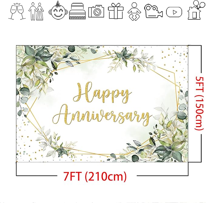 Mocsicka 7x5ft Anniversary Backdrop Large Greenery Happy Anniversary Family Memorial Day 25th 30th 40th 50th Day Party Decorations Timeless Love Wedding Decorations