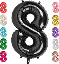 40 Inch Number 8 Balloon, Black 8 18 28 80 Birthday Balloons for Men Boys, 8th Birthday Decorations Party Supplies, Wedding, Graduations
