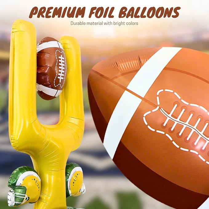 Football Party Decorations Balloon Set, 16PCS 59in Jumbo Foil Football Balloons with Trophy, Field Goal Post, Helmets & #1 Finger – Game Day Big Game Decorations for Birthday, Sports Party (Style 1)