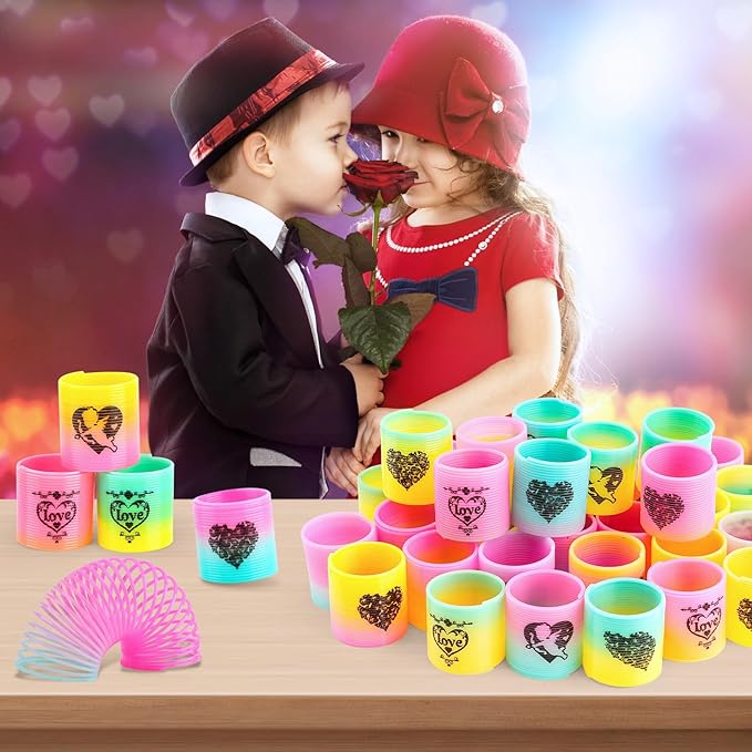 36 Packs Spring Rainbow Magic Fidget Stress Coil Mini Springs Bulk Toys Valentine's Day Wedding Party Favor Goodie Bag Stuffers For Kids Boys Girls (Love)