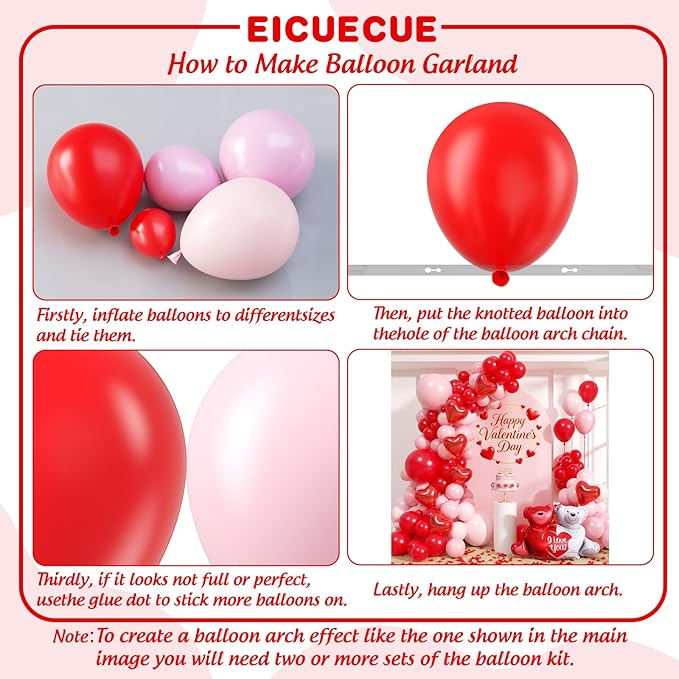 Valentines Day Balloons Garland Arch Kit - Different Size Red Pink and Heart Balloons with Foil Balloons for Valentine's Day Galentine's Day Engagement Anniversary Party Decoration Supplies
