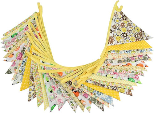 10M/32Ft Triangle Bunting Banner, 36 Pcs Cotton Fabric Flags Pennant Garlands for Birthday Party, Wedding, Baby Shower, Outdoor and Home Decorations (Yellow)